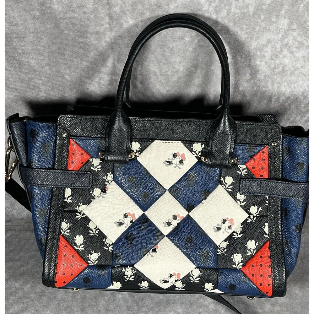 COACH Purse Floral Patchwork Bag Handbag Leather EUC Satchel Swagger - Picture 2 of 5